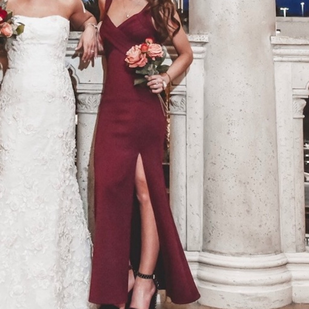 Emerald Sundae Wine Mermaid High Slit Formal Dress